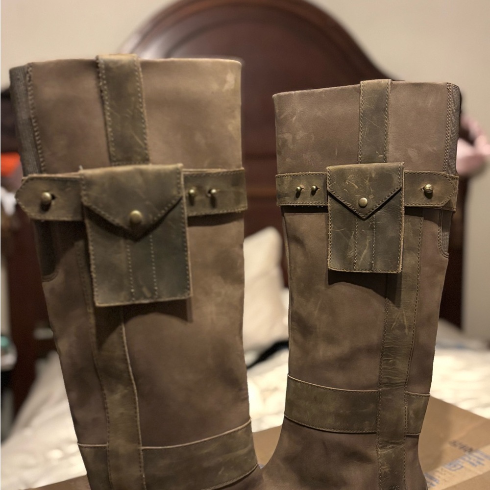 Timberland Graceyn Brown Tall Pull-On Waterproof Leather Boots w/Belt & Pocket • - Picture 15 of 17